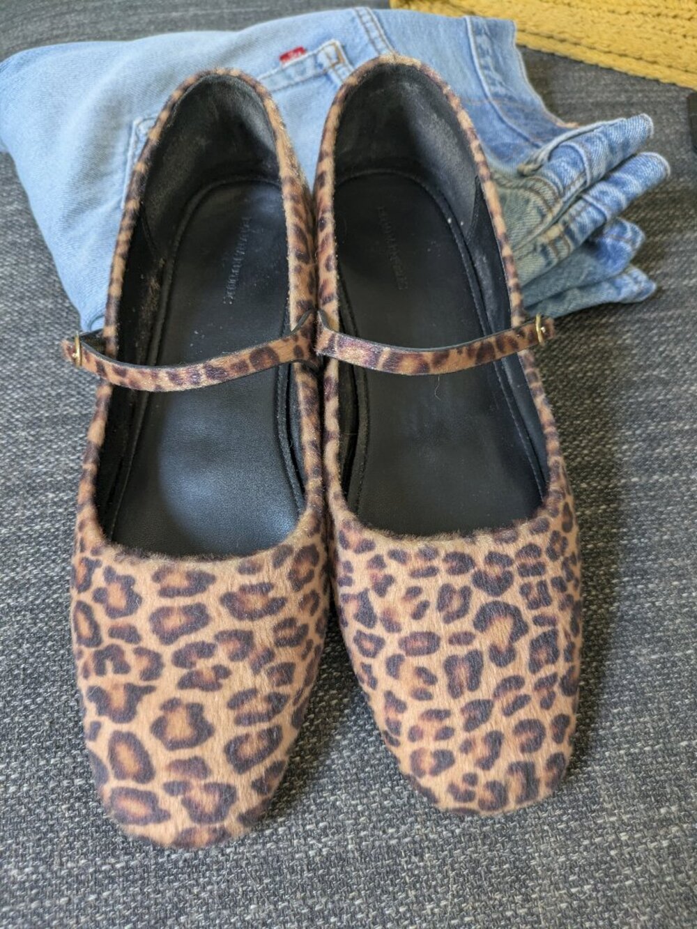 Leopard print calf hair mary jane flats